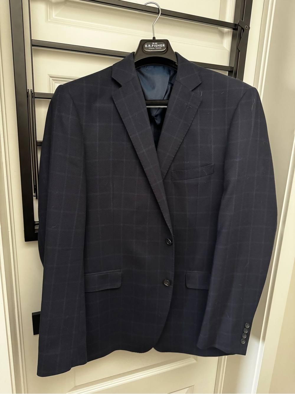 Black Brown 1826 Jack Slim Fit 100% Wool Blazer Navy Plaid 44L